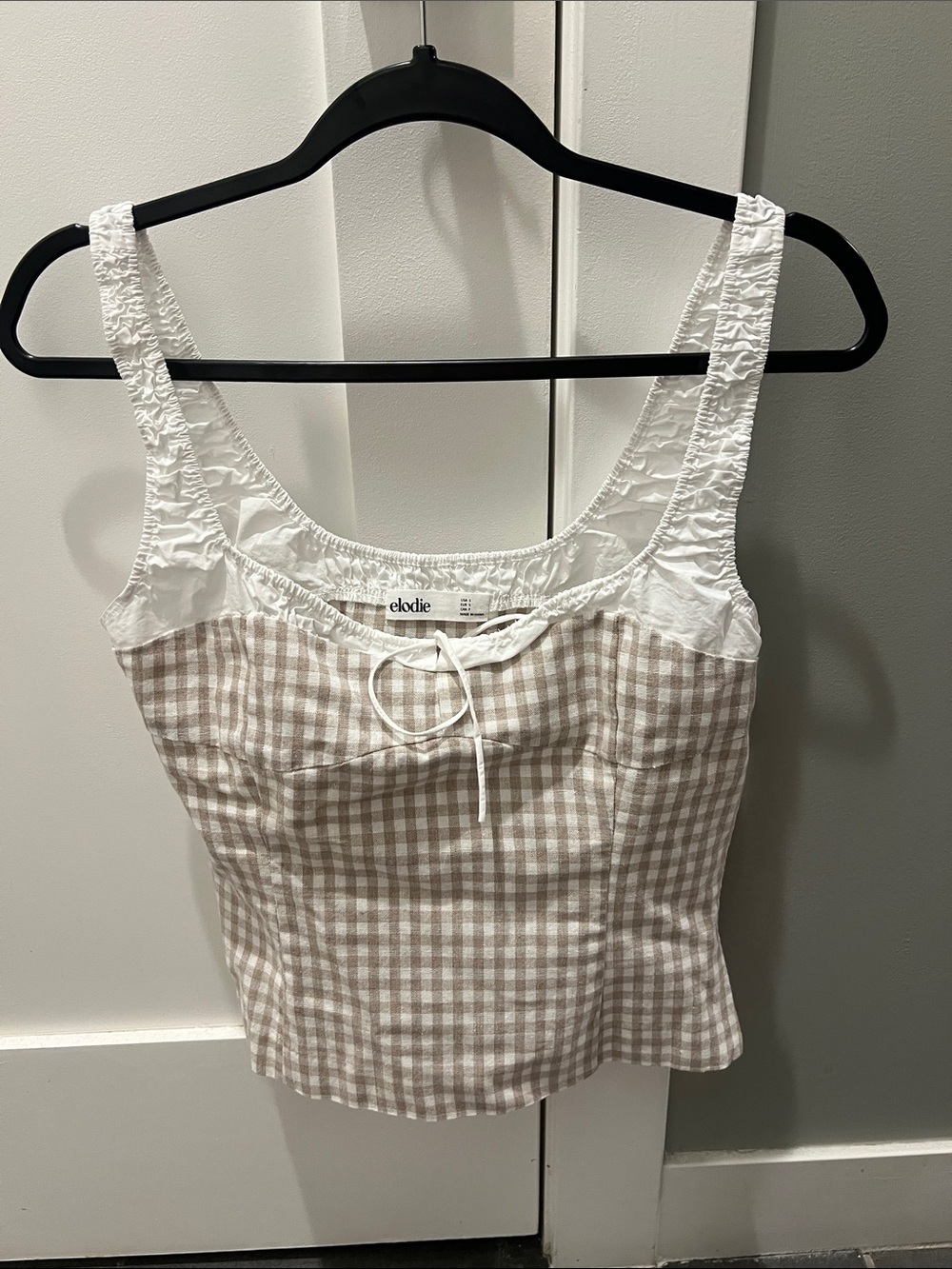 Elodie White & Beige Gingham Tie-Front Camisole